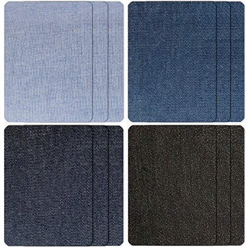 Aufnäher, zum Aufbügeln, Reparaturstoff zum Aufbügeln, für innen und außen, Deko-Set, 8,7 x 10 cm (Denim, 12 Bügelflicken)