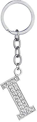 AMDXD Porte Clé Voiture, Porte Clef Acier Inoxydable Lettre I avec Zircon, Argent