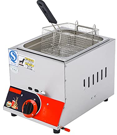 Deep Fryer Friteuse à gaz Professionnelle, réservoir de friteuse à gaz 6L/12L Friteuse à croustilles de Poulet en Acier Inoxydable avec cuillère à Panier pour Cuisine de Restaurant Commercial