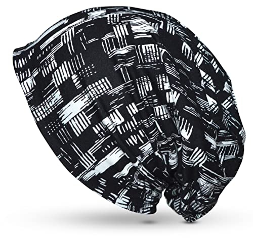 thb Richter Mütze Zweilagig Slouch Beanie Jersey Longbeanie Cap mit Streifen Weich Leicht gestreift Stretch für Damen/Herren/Junge/Mädchen (Schwarz und Weiß)