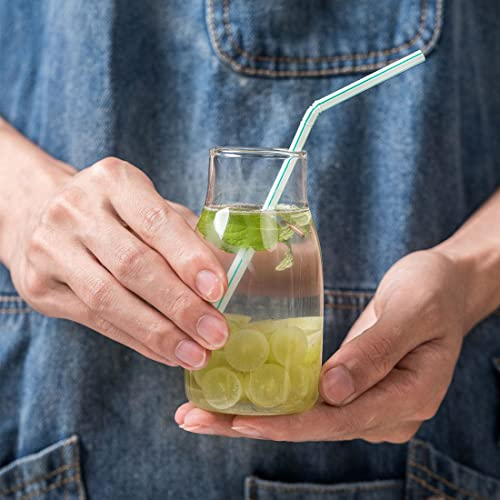 Glass Milk Bottle Juice Drinking Glasses Water Cup| Sealed Jar Round Storage Jar | Perfect for Home Restaurants and Parties | Clear Glass