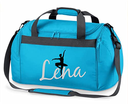 Sporttasche mit Namen | Personalisieren & Bedrucken | Motiv Ballett-Tänzerin Ballerina | Reisetasche Umhänge-Tasche für Mädchen | inkl. Namensdruck (türkis) 26 Liter