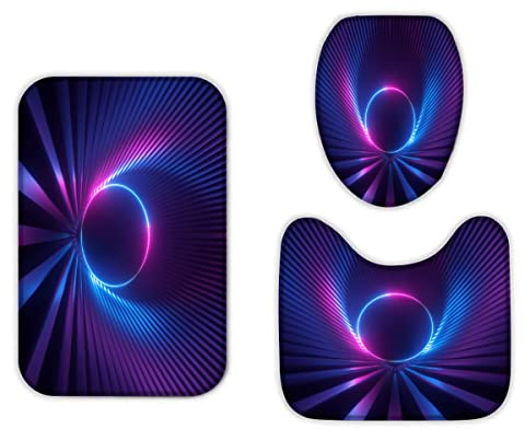 RLYXGS Neonschild Badezimmermatten und Teppiche 3-Teiligs Set Lasershow Flanell Memory Foam rutschfeste Matten und Badteppich,Pink Blau Toilettendeckelabdeckung,Badvorleger Badgarnitur WC Vorleger