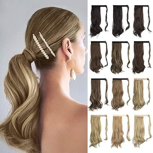 Sofeiyan Pferdeschwanz Haarteil Lockig Haarverlängerung Extension Pferdeschwanzverlängerung Synthetisches Natürliches Gewelltes Haarteil Wrap Around Pony Tail Hair Extensions 38cm