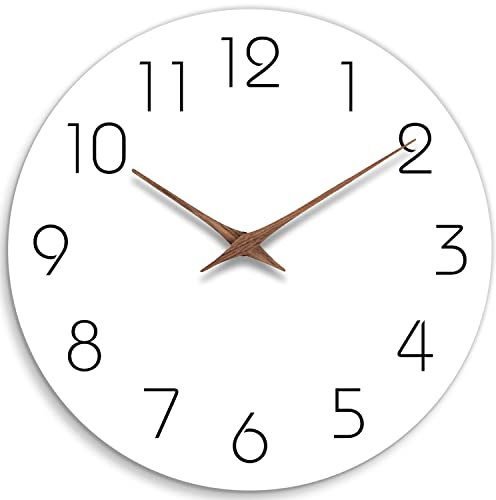 Mosewa Wanduhr, 35,6 cm, geräuschlos, Nicht tickend, batteriebetrieben, einfache minimalistische Holzuhr, dekorativ für Küche, Zuhause, Schlafzimmer, Wohnzimmer, Büro (35,6 cm, Weiß)