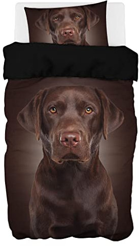 Zomer - Hund Bettwäsche 135x200 cm Brauner Labrador Microfaser Bedruckte Bettwäsche-Sets 2 teilig - 1 Flauschige Bettbezug und 1 Kissenbezug 80x80 cm