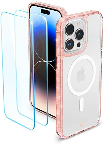 CYRILL von Spigen Shine Mag kompatibel mit iPhone 14 Pro Hülle(6,1 Zoll) [Kompatibel mit MagSafe] Langlebig Glitzer Klar Transparent Durchsichtige Case (2022) - Rose Glitter