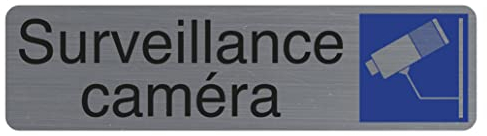 Exacompta - Réf. 67153E - 1 plaque de porte adhésive Surveillance caméra - Plaque murale imprimée de signalisation - Sur tous supports - Aspect aluminium brossé - Dimensions : 16,5 x 4,4 cm