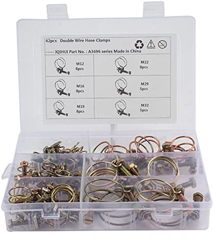 MACHSWON Lot de 42 colliers de serrage en fil de fer galvanisé 6 tailles M12 M16 M19 M22 M29 M32 Collier de serrage pour tuyau d'huile