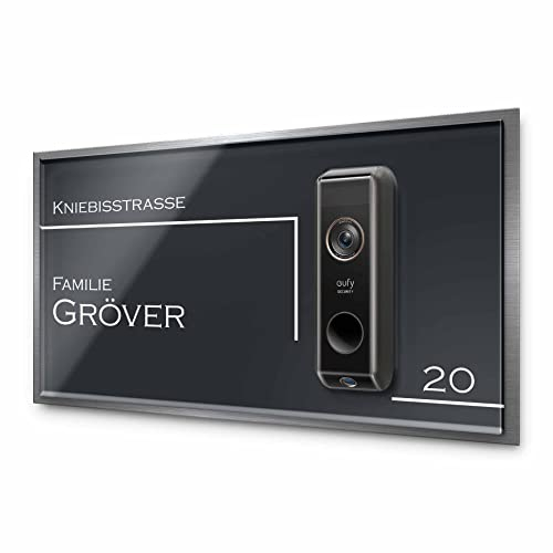 Edles Klingelschild für Eufy Video Doorbell Dual 2K (S330) - personalisiertes Türschild Namensschild aus Edelstahl und Acrylglas | kompatibel mit Eufy Dual Klingel - hochwertiges Funkklingel Zubehör