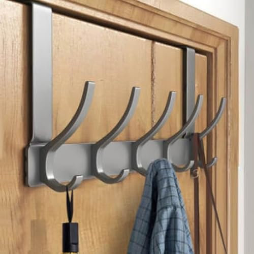 EAGLEZ Grey Over Door Hooks with Aluminum Material Having 10 Segments Over Door Hanger Clothes, Hat, Hangers, Robes, Purse, Towel, Keys, Overdoor Hook Hanger Having Size (12.5inches x 7inches)