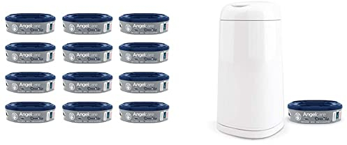 Angelcare - Dress Up - Recharges Octogonales pour Poubelle à Couche Dress Up/Essential - Anti Odeurs Et Grande Capacité - Lot de 12 & Poubelle à Couches + Recharge Anti Odeurs/Grande Capacité Blanc