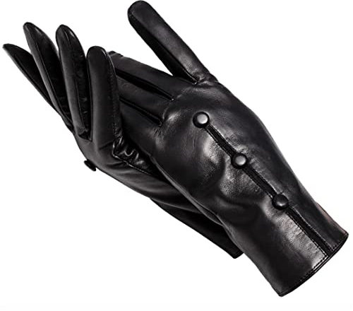 Lammfell-Damen-Lederhandschuhe halten warme Fäustlinge Winter schwarz