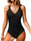UMIPUBO Maillot de Bain Femme 1 Pieces Ventre Plat, Sexy Col en V Push Up Maillot de Bain Swimwear, Elégant Slim Grande Taille Swimsuit(Noir,XXL)