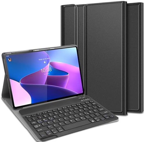 Cazy Tablet-Hülle mit Tastatur geeignet für Lenovo Tab P12 Pro - QWERTZ Bluetooth Tastatur-Hülle - Schwarz