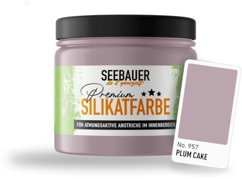 SEEBAUER diy Silikatfarbe Violett 300ml für Innen (No. 957 Plum Cake) Atmungsaktive Mineralfarbe für Allergiker - Abwaschbare Wandfarbe - Violetttöne hohe Deckkraft