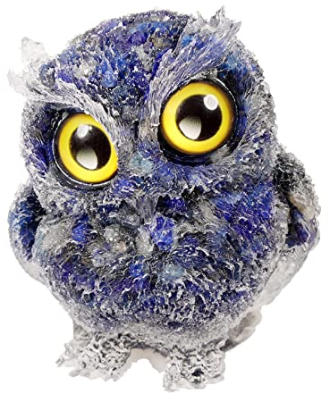 mookaitedecor 3 Zoll Lapislazuli Eule Figur Deko, Handgeschnitzte Tier Eulenstatue Kristall Eule Skulptur Stein für Dekoration, Heilstein Eulen Geschenke, 75-78 cm Hoch