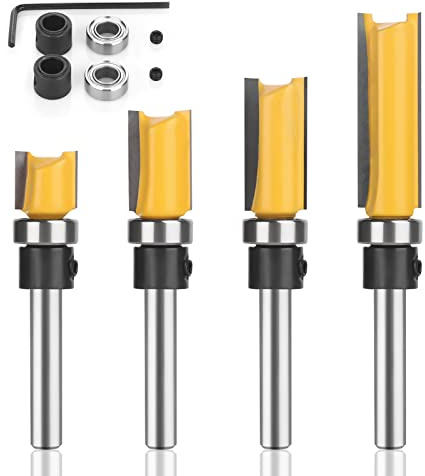 UTRUSTTO Modello Flush Trim Router Bits 1/4 di pollice gambo, cuscinetto inferiore Flush Trim Router Bit Set, Diametro di taglio: 1/2 , Altezza di taglio rispettivamente 25/64, 3/4, 1, 1-1/2.