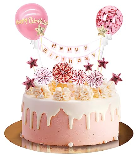 Moorle Tortendeko Rosegold 12 Stück, Happy Birthday Kuchendeko, Kuchendeko Geburtstag Mädchen, Cake Topper Rose Gold, Papierfächer Sterne Cupcake Tortenstecker für Geburtstag Dekoration Junge Mädchen