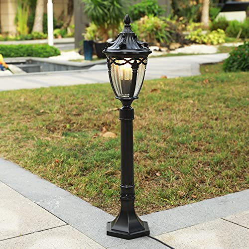 Mengjay Klassische Laterne Wegeleuchte in antikem Look Retro Vintage Gartenlampe Rustikale Außenleuchte, Stehleuchte aus Aluguss und Glas, IP23 wetterfest E27 Wegeleuchte Gartenlampe Vorgarten (C)