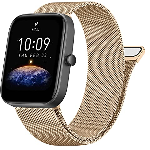 Vancle Armband für Amazfit Bip U Pro Armband/Bip 3 Pro/Bip 3/Bip S/Bip S Lite/Bip U/Bip/Bip Lite Damen Herren,Metall Mesh Edelstahl Ersatzarmband 20mm Uhrenarmband für Amazfit Bip 3 Pro(Roségold)