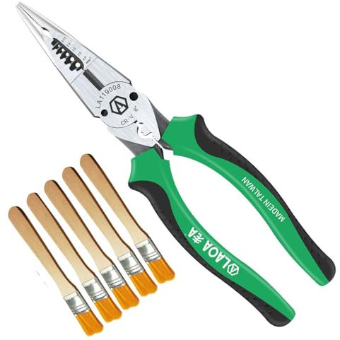 LAOA Needle Nose Pliers 6in1 Piers Wire Cutter for Clamping,Screwing,Cutting,Stripping Wires,Cutting Wood Screws,Crimping Terminals with 5pcs Brushes