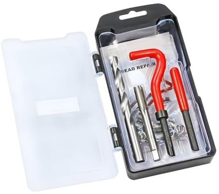 JNNJ 15 Piece Thread Repair Kit M9 X1.25, Thread Repair of Damaged or Worn Threads with Plastic Cassette, Repair Brake Caliper Guide Bolt Thread Kit, Threads Repairs Set Helicoil Coil for Automotive