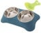 Double Dog Bowl,Non Slip Non-spill Stainless Steel Double Bowl with 1 Pet Food Spoop For Small Dogs and Cats (Dark Blue, M)
