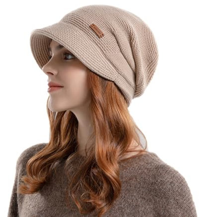 INOGIH Cappello Invernale a Maglia Slouchy Zucchetto in Pile da Donna con Visiera per Il Freddo