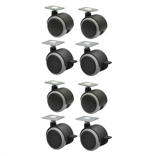 WAGNER Möbelrollen/Doppelrollen 8tlg. Set - SOFT - Durchmesser Ø 40 mm, Bauhöhe 55 mm, Softlauffläche, Anschraubplatte 42 x 42 cm, 4 mit Feststeller, Tragkraft 30 kg/Rolle - 02072488