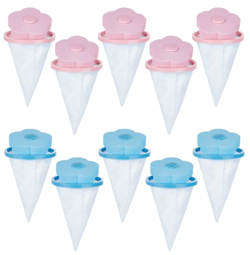 HOBBIESAY 10Pcs 2 Colors Laundry Lint Mesh Bag Washing Machine Pet Hair Filter Reusable Washer Lint Catcher Pet Hair Capture Hose Trap Washing Machine Floating Lint Wire Mesh Bag