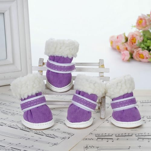 FANSU Scarpe per Cani Antiscivolo Stivali per Cani Protezione per Le Zampe Stivali da Neve per Cani 4 Pezzi Stivali da Neve per Cani di Taglia Piccola Media (3,Viola Lavanda)