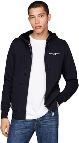 Tommy Hilfiger Uomo Felpa con Cappuccio e Zip Logo Fur Lined con Tasche, Blu (Desert Sky), L