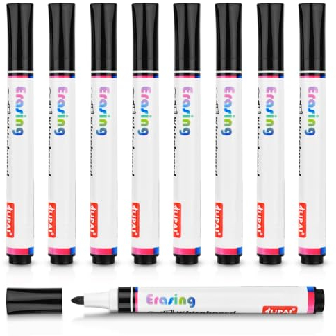OFFCUP Whiteboard Marker, 8 Stücke Whiteboard Stifte, Trocken Abwischbare Marker Schwarz Folienstift Abwischbar für Whiteboard, Glas, Fenster, Flipchart, Magnettafel, Memoboard