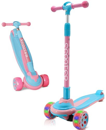 3 Wheels Kids Scooter for 5+ Years Old Boys Girls Teenager Foldable 4 Adjustable Handlebar from 32 - 40 Wide Flashing LED Wheels Kick Scooter