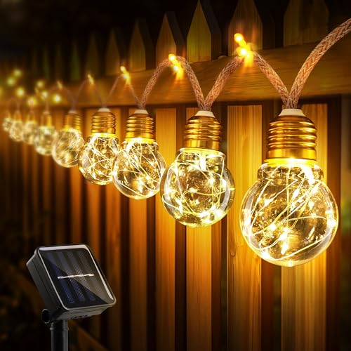 BrizLabs Lichterkette Außen Solar, 8.2M 16 Glühbirnen Lichterketten Outdoor Wetterfest 8 Modi Balkon Deko Solarlichterkette Aussen LED Beleuchtung für Gärten Party Hochzeit Bäume Pavilion, Warmweiß