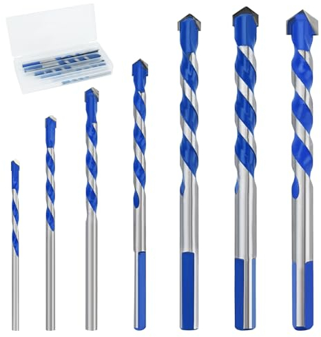 Bekecidi 7 Pcs Professional Masonry Drill, Shockproof Hammer Drill Bit Set Tungsten Carbide Tip Drill Bits Masonry Drill Bits for Concrete, Glass, Brick, Cement, Tile (3/4/5/6/8/10/12mm)