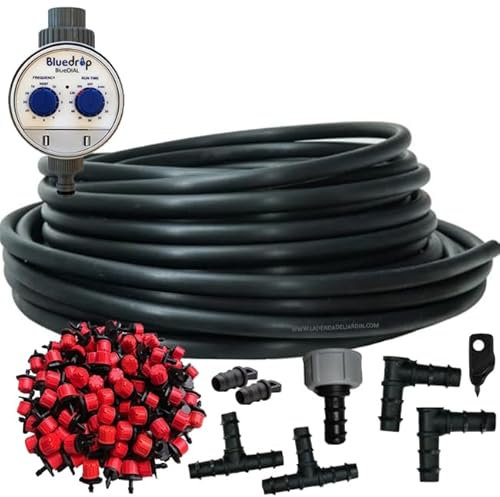 Suinga Système d'arrosage goutte à goutte pour jardin 25 mètres. Comprend un tuyau de 16 mm + 25 goutteurs + programmateur d'arrosage + accessoires d'installation