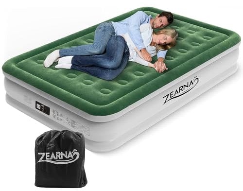 Zearna Luftmatratze 2 Personen, Luftbett Selbstaufblasend in 3 Minuten, Aufblasbare Matratze Gästebett mit Eingebauter Elektrischer Pumpe, Aufblasbares Bett für Heimgebrauch 203x152x46 cm
