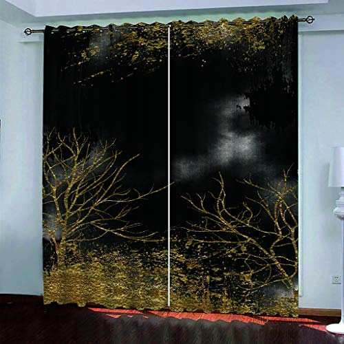 3D Goldbaum-Druck Muster Thermogardine Wohnzimmer 2Er Set 230X210Cm (BxH) Ösenvorhang Blickdicht Weihnachts Verdunkelungsvorhang Für Schlafzimmer Kinderzimmer Fensterdekoration
