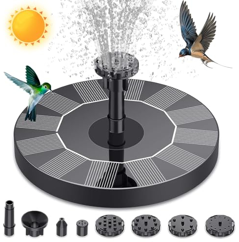 HyAdierTech Fuente Solar para Estanque, 2024 Nuevo 1.5W Flotado Solar Fuente on 6 Boquillas, Acuario Jardín Fuente de Agua Decorativa, Bomba de Estanque Solar para Exterior Recipiente Peces (13cm)