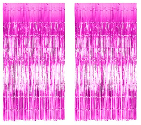 EIROVYA Decorazioni festa，tende metalliche feste，tenda per compleanno decorazione,2 pezzi Tende Metalliche Frangia Brillantini per Decorazioni Feste Compleanno, Tenda a Frangia 1 * 2m Rosa