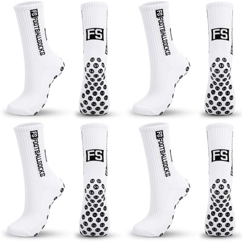 JUNEBRUSHS Fußball Socken, 4 Paar Grip Socken 39-45 für Herren, Rutschfeste Stoppersocken, Fußball Zubehör