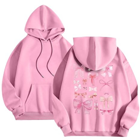 Flodxo Womens Hoodie Oversized Sweatshirts Pink Palm Puff Hoodie Fleece Long Sleeve Shirts Cute Loose Y2K Graphic Clothes Ladies Loose Fit Plain Hooded Sweatshirt for Autumn Winter Pink XL