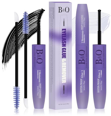 B&Qaugen Lash Cluster Glue and Remover Cluster Lash Glue for DIY Lash Extension 10ML Strong Hold Lash Bond Clear Lash Remover for Cluster Lashes with Clean Brush Eyelash Bond Oil Remover (Black Glue)