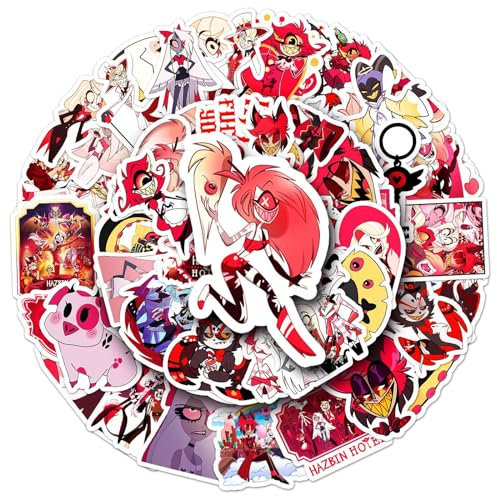 50 Stück Hazbin Hotel Laptop Aufkleber, Wasserfeste PVC-Aufkleber für DIY-Dekoration, Graffiti-Stil Stickers für Autos Motorräder Laptops Fahrräder Skateboards Skier Snowboards Gepäck etc.