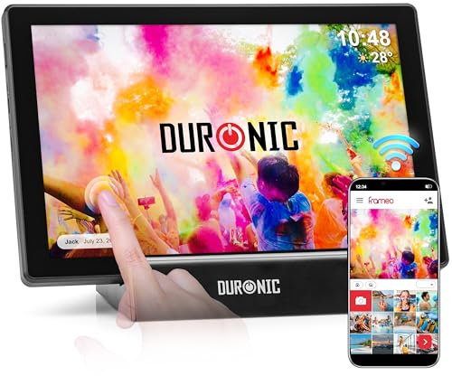 Duronic PF1D BK digitaler Bilderrahmen, Frameo WiFi Bilderrahmen mit 32GB Speicher, Weißer Bilderrahmen mit Dockingstation, 10 Zoll Display und 800 x 1280 IPS Auflösung, Vertikal und Horizontal