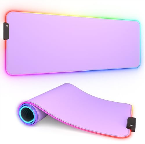 ITNRSIIET RGB Gaming Mouse Pad, Full Desk XL Extended Large Gaming Mousepad, 12 Lighting Modes 30% Thicker Big LED Desk Mat for Gamers,Purple