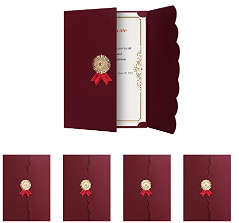 XGOPTS 5 Stück Urkundenmappe A4 Karton Vergoldet Dokumentenmappe 300 g/m²Hochwertige Übergabemappen Urkundenhülle für DIN A4 Papier(Rot)