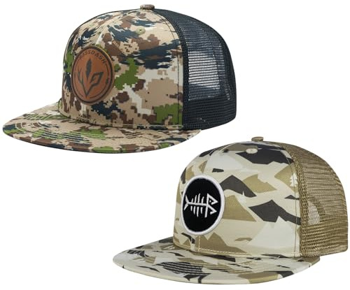 Bassdash 2 Pack Flache Krempe Trucker Cap Einstellbare Snapback Hut Mesh Zurück für Männer Frauen Angeln Jagd